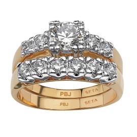 Palm Beach Jewelry PalmBeach Yellow Gold-plated Round Cubic Zirconia Two Tone Bridal Ring Set Sizes 5-10 Size 8