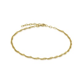 modabilé Women's Anklet Gold-Plated Adjustable 925 Sterling Silver Singapore Chain (2.4 mm Wide 23 cm - 28 cm) without Pendant Golden Anklet for Women, Sterling Silver Yellow Gold