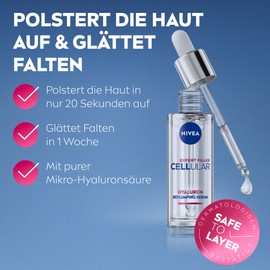 NIVEA Cellular Expert Filler Replumping Hyaluronic Serum, Lightweight and Fast Absorbing Serum with Pure Hyaluron, Face Care for Reduced Wrinkles in a Week (15 ml)