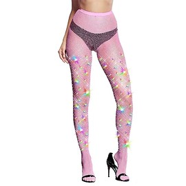 LUCKELF Ultra Sparkly Fishnet Tights Plus Size Rhinestone Stockings For Women Carnival Party Concert Outfit(Pink,XL-5XL)