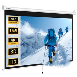 WASJOYE 84'' Projector Screen Manual Pull Down - 16:9 HD Retractable Projection Screen with Auto Locking - 4K 3D Projector Screen Anti-Crease for Home Theater Cinema Office Education Presentation