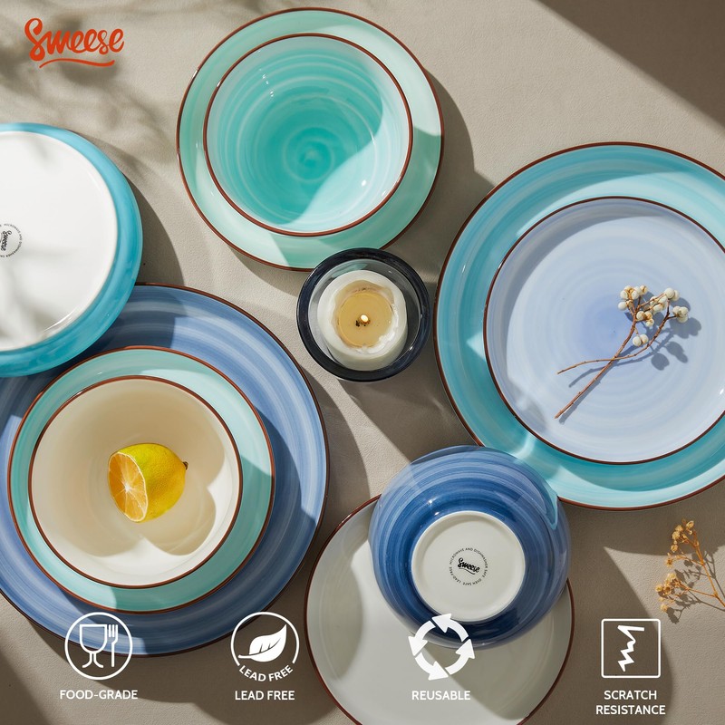 Sweese Plates and Bowls Sets, 18 Piece Dinnerware Set Porcelain