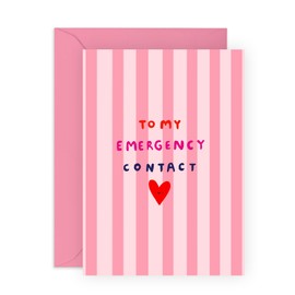 Pink Stripes Sweet Love Card – "Emergency Contact" Gifts for Him, Her, Bestie, BFF, Boyfriend, Girlfriend, Wife, Husband, Anniversary or Valentine’s Day Card -Comes with Stickers