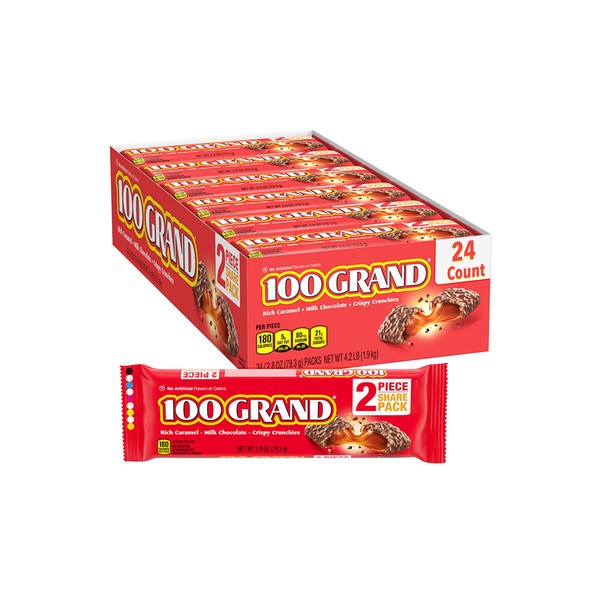 100 Grand Milk Chocolate Share Packs, Bulk Individually Wrapped Ferrero Candy Bars, 2.8 oz, Pack of 24