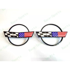 AUTO 2PC Black Front Rear Gas Lid Blue Cross US Flags Emblem 1984-1996 C4 Corvette