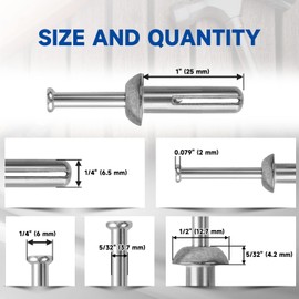 meite Hammer Drive Anchors 1/4" x 1" for Electrical Boxes Fixture, Heavy Duty Masonry & Concrete Anchors, Zinc-Plated Steel, Rust-Resistant (100 Counts)
