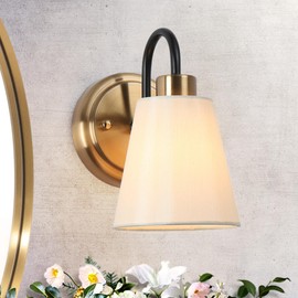 KSANA Gold Wall Sconce, Modern Sconces Wall Lighting with Fabric Shade, Black Bathroom Wall Mount Light Sconces for Bedrooms, Living Room, Kitchen, Stairway