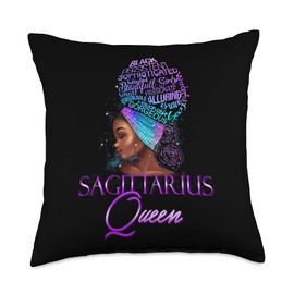 Lush BLM Purple Sagittarius Queen African American November December Throw Pillow, 18x18, Multicolor