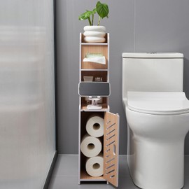 Doxo Waterproof Toilet Paper Holder Behind Toilet Storage Cabinet for Restroom, Slim Toilet Paper Storage with Lid (0ak)
