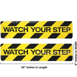 4PCS(6" X 24") Watch Your Step Sign, Non-Slip Stair Warning Caution Tape Treads, Self-Adhesive Black/Yellow Safety Floor Decal,Anti Slip Tape Stickers for Workplace/Home. Safety Tape Stair Sign