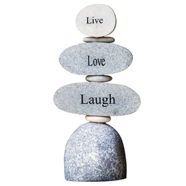 Live Love Laugh Engraved Stone Rock Cairn Stacked Zen Garden Statue