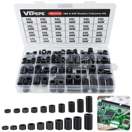 VEPEPE 150 Pcs Plastic Spacers Black, 20 Size Round Non-Threaded Spacers M6 M8, ABS Plastic Insulation Spacer with Assortment Box, Standoffs Support Spacer for Circuit Boards, Motherboard, Screws