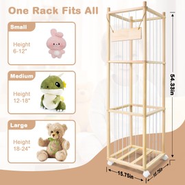 Stuffed Animal Storage, Wood Stuffed Animal Zoo Storage with Brake Wheels, Space Save Toy Organizer, Large Capacity Stuffed Animal Holder, Perfect for Nursery Playroom Kidroom Bedroom-54.3 Inch