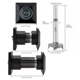 HOJLKLD Door Viewer, Brass 220 Degree Wide Angle Square Peephole with 28mm Drill Bit for 42-54mm Doors, Security Spy Hole for Front Door, Peep Holes with Privacy Cover (Black)