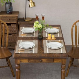 GLORY SEASON Linen Style Rustic Washable Placemats Set of 6,Woven Cloth Textured Heat Resistant Non-Slip Placemat with lace Trim for Kitchen Dining Patio Table Decor, Flax