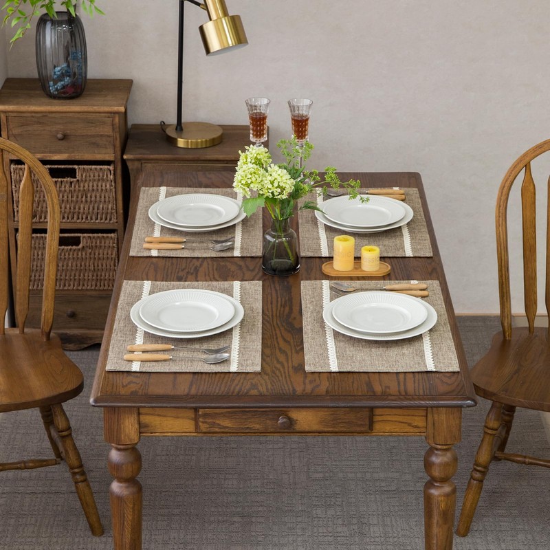 GLORY SEASON Linen Style Rustic Washable Placemats Set of 6,Woven