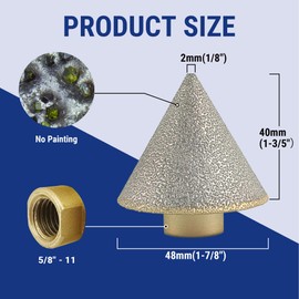 HXIN Brazed Diamond Finger Milling Bit with 5/8-11" Diamond Cone Chamfer Bit End Mill Router Bit for Dry/Wet Enlarging Shaping Hole on Porcelain Ceramic Tile Granite Marble CB0248 (1/8" to 1-7/8")