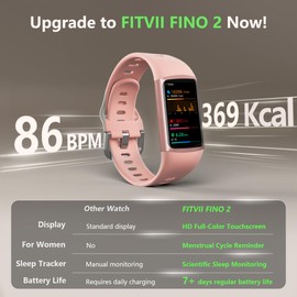 FITVII FINO 2 Slim Fitness Tracker, Smart Watch with Blood Oxygen, Sleep Monitor, 24/7 Heart Rate & Blood Pressure, IP68 Waterproof Health Activity Trackers with Calories Step Counter for Women Men