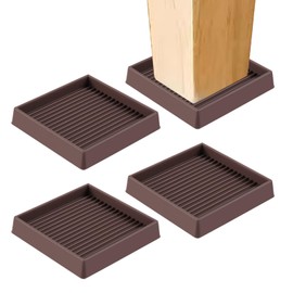 Swpeet 4Pcs 3" x 3" Square Brown Rubber Anti Skid Caster Cups Non Slip Furniture Pads Kit, Anti-Slip Gripper, Anti Skid Furniture Feet Anti Slide Floor Stoppers for Bed Couch Table Chair Stoppers