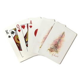 Paris, Eiffel Tower, Watercolor (Playing Card Deck, 52 Card Poker Size with Jokers)