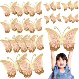 Kigeli 20 Pcs Butterfly Party Decorations Large Butterfly 3D Butterfly Centerpieces Gold Butterfly Wall Decor Paper Butterfly Cutouts Butterfly Prop for Baby Shower Wedding Party Bedroom Girl, 4 Sizes