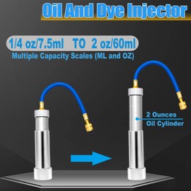 AC Oil Dye Injector Backflow Prevent Kit, with R134A & R1234YF Low Side Quick Coupler, R410A Mini Split Adapter for R134A R410A R1234YF Refrigerant System( 1/4" SAE Connector,2 OZ Hand Turn Screw)