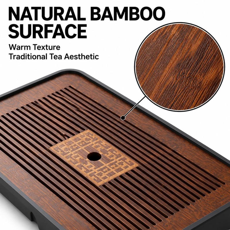 Traditional Chinese Bamboo Tea Tray, Dark Brown, Wooden Tea Table