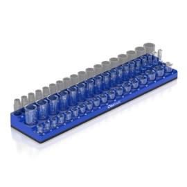 Olsa Tools Magnetic Socket Organizer (1/2-Inch Drive, 3 Row) - Magnetic Tool Organizer & Socket Holder - Tool Box Socket Organizers - Metric Blue - Holds 54 Sockets - Professional Grade - Part: 1555