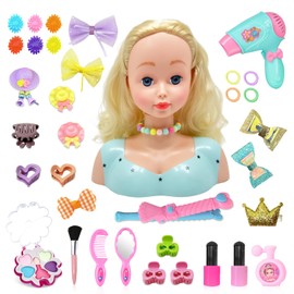 Schminkpuppe Frisierkopf Kinder Friseur Set: Schminkkopf für Mädchen mit Puppenkopf und Friseur Zubehör Set - Kinderschminke Spielzeug Geschenk für Mädchen ab 3 4 5 6 7 8 Jahre (Set-1)