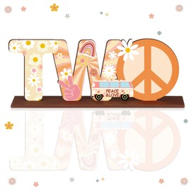 Two Groovy Party Decorations Bohemian Rainbow Two Letter Sign Wooden Centerpiece Two Groovy Birthday Baby Shower Party Table Decoration for 60s Hippie Boho Theme 2nd Birthday Celebration