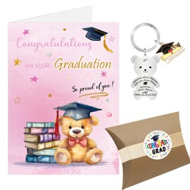 Graduation Card for Female, 2025 Graduation Cards Keyring Gifts for Her Female Girls, Congratulations So Proud of You Card (Pink - Her)