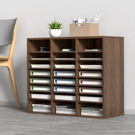 VEVOR 24-Compartment Office Mailbox, Adjustable Shelves, Wood Literature Sorter 29x12x24.4 inches – Ideal for Office, Home, Classroom, Mailrooms Organization – EPA Certified (Brown)