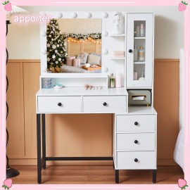 Yamissi 11 LED Bulbs Makeup Vanity Desk, Dresser Table Lights Mirror, White Vanity Desk