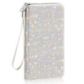 MotiMind Bling Sparkly Wallet for Women Birthday Rhinestone Wallet RFID Blocking Phone Purse Gifts for Mom Mother's Day(Silver)
