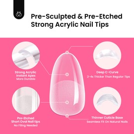 Beetles Tipex Instant Apex Nail Tips Kit, Oval Short 224Pcs 16 Sizes Pre-Building & Pre-Etched Gel Nail Tips Thicker Acrylic Nails False Nail Extension with Uv Nail Glue Nail Lamp for Flat Nails