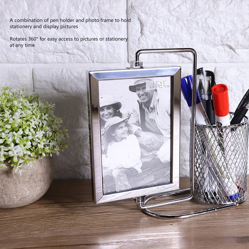 Pen Holder Picture Frame Stainless Steel Large Capacity Multi Purpose