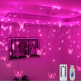 Christmas Butterfly Design String Light, 1 Count USB Charging 96 LED String Light with Remote Control, Decorative Light Room Decor for Home Party Wedding, Boyfriend Gift - Color: yellow warm light, pattern: butterfly