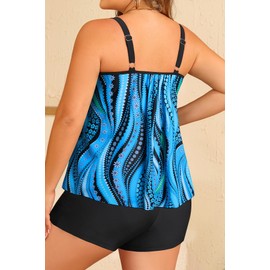 Daci - Traje de baño tankini para mujer, talla grande, 2 piezas, trajes de baño y pantalones cortos con bolsillos, 2025, Patrón ondulado azul, 26 Plus