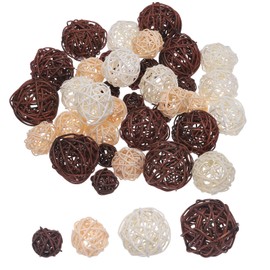 sourcing map 36 Pcs Vase Filler Decorative Balls, 2.4/2/1.6/1.2" Dark Brown/White/Beige/Coffee Wicker Rattan Decor, Balls Bowl Fillers for Home Decor,Center Table