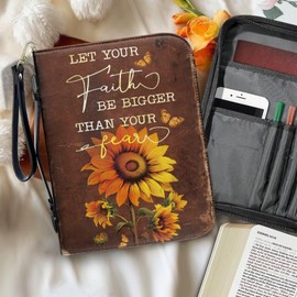 Panskyllis Sunflower Poem Leather Bible Cover Church Bag Bible Protective Book Holder Carrying Case Folder Organizer Portfolio