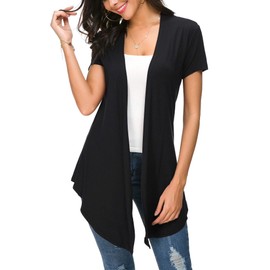 Urban CoCo Womens Open Front Short Sleeve Cardigans for Women Lightweight Summer Drape Cardigan Vest (XXL, Black)
