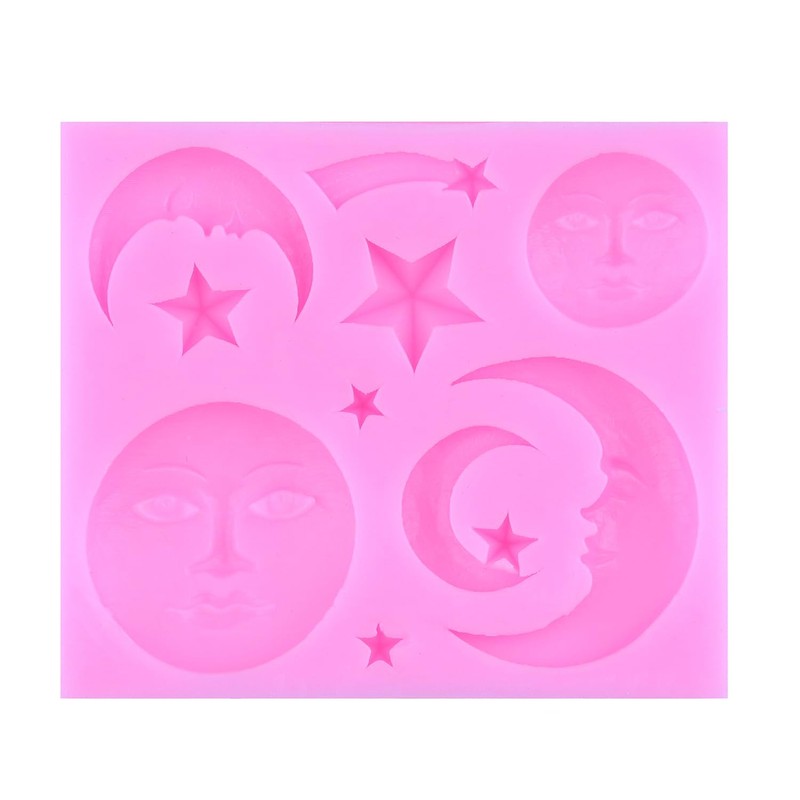 MIYAHOUSE Sun Moon Face Fondant Mold Sun Face Star Silicone