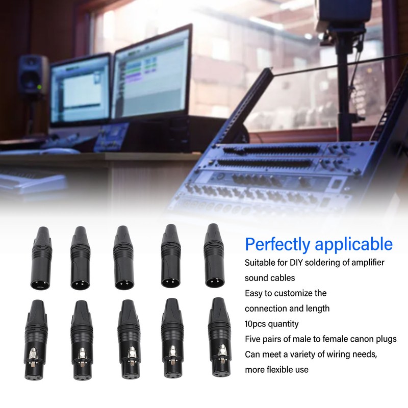 10pcs XLR Connector Professional 5 Male 5 Female High Conductivity