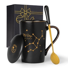 Virgo Gifts for Women, Virgo Zodiac Sign Star Gift Mug for Girls Woman Men, August September Birthday Gifts for 12 Horoscope Astrology Lovers, 14 OZ Black Mug with Gift Box Spoon Lid