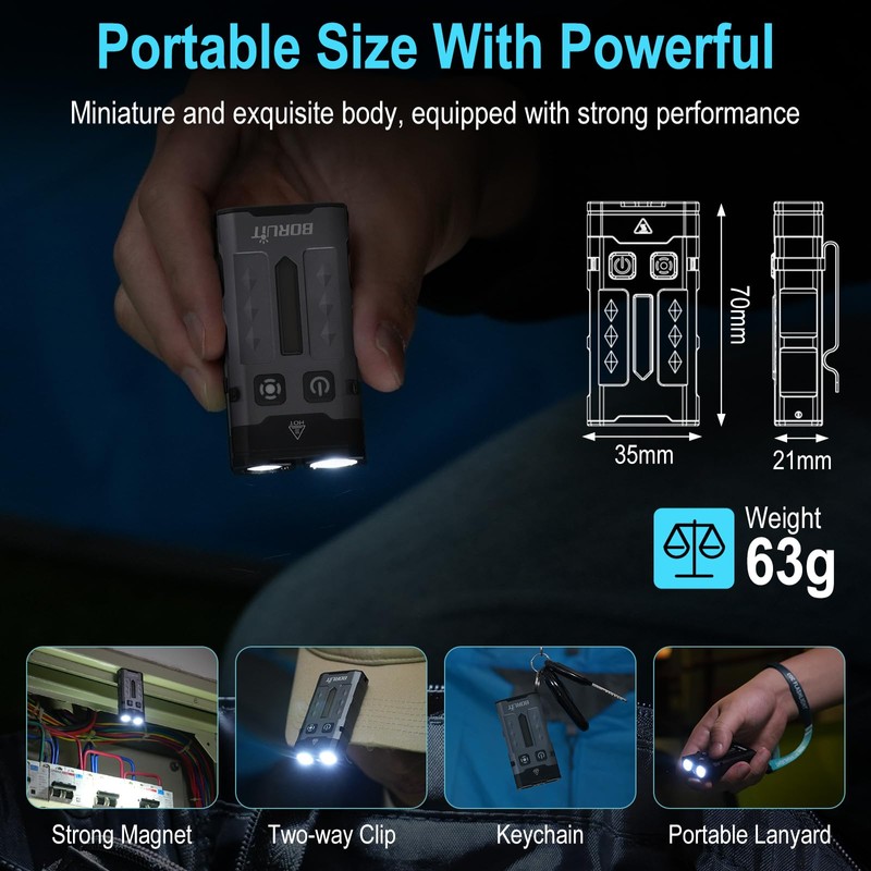 BORUIT EV20 LED Small EDC Flashlight with 365nm UV Light,1100