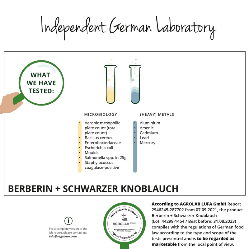 BERBERIN HCL Capsules Vegavero® with Black Garlic Extract Berberine from