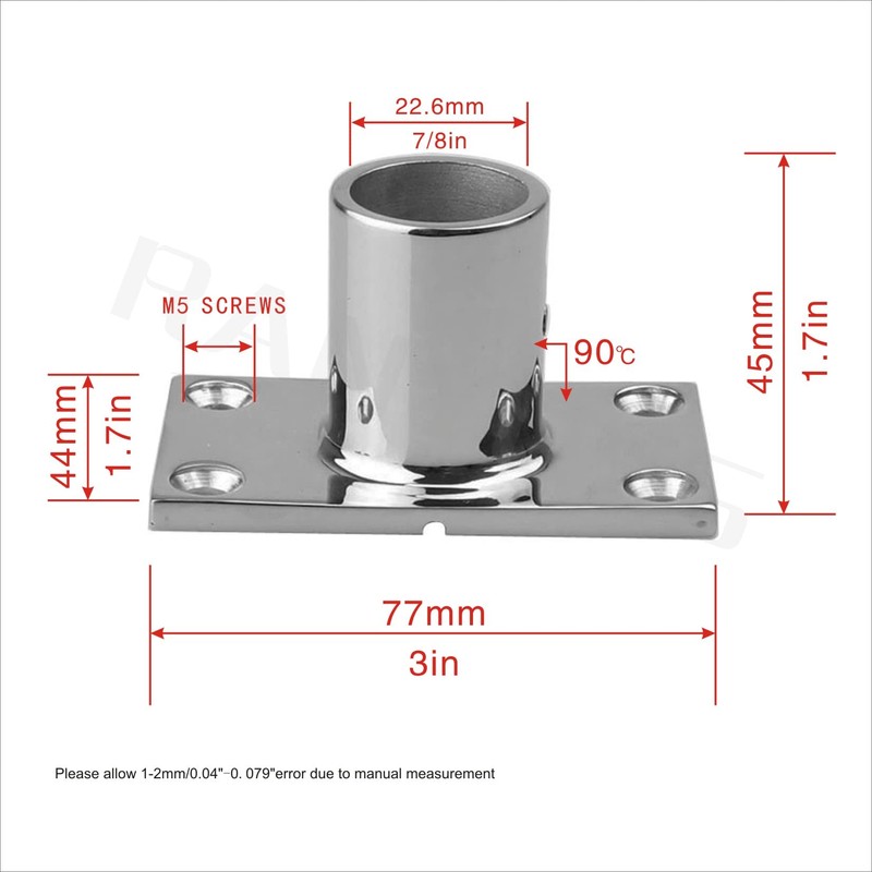 RANYUSS Boat Hand Rail Fitting-90 Degree 7/8 inch(22.4MM) Rectangular Base-Marine