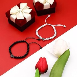 Beaded Couple Bracelet Heart His and Hers Bracelets Matching Couple Bracelets for Boyfriend and Girlfriend Anniversary Birthday Valentines Day Gift