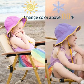Kiyoliyo, Kids Sun hat Toddler Beach Hats Sun Protection,Kids Girls Boys Sun Hat Summer UPF 50+ Protection Caps Wide Brim, Fishing Bucket hat Color Changes for Fun (US, Age, 2 Years, 7 Years, Purple)