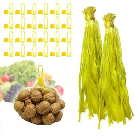 Limso 100 PCS Seafood Boiling Bags, 24 Inch Seafood Bag Onion Bag Mesh Nylon Netting, Reusable Mesh Produce Bags, With 100 Pcs Loop-Style Closures (Yellow)